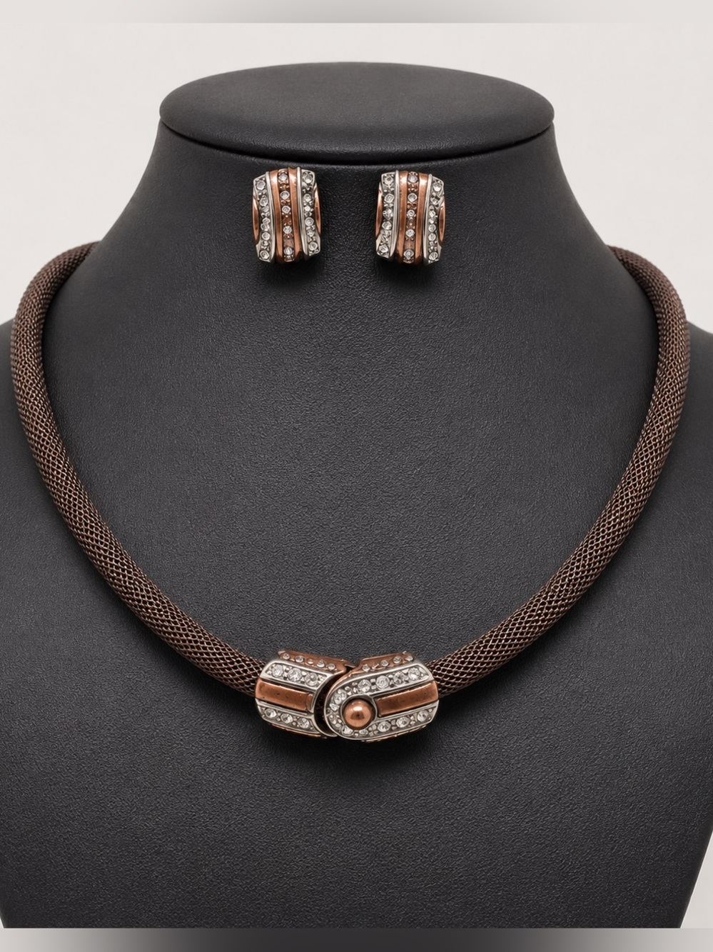 NWT So Rachel Longaberger Copper Silver Necklace Earrings Set Gift Boxed